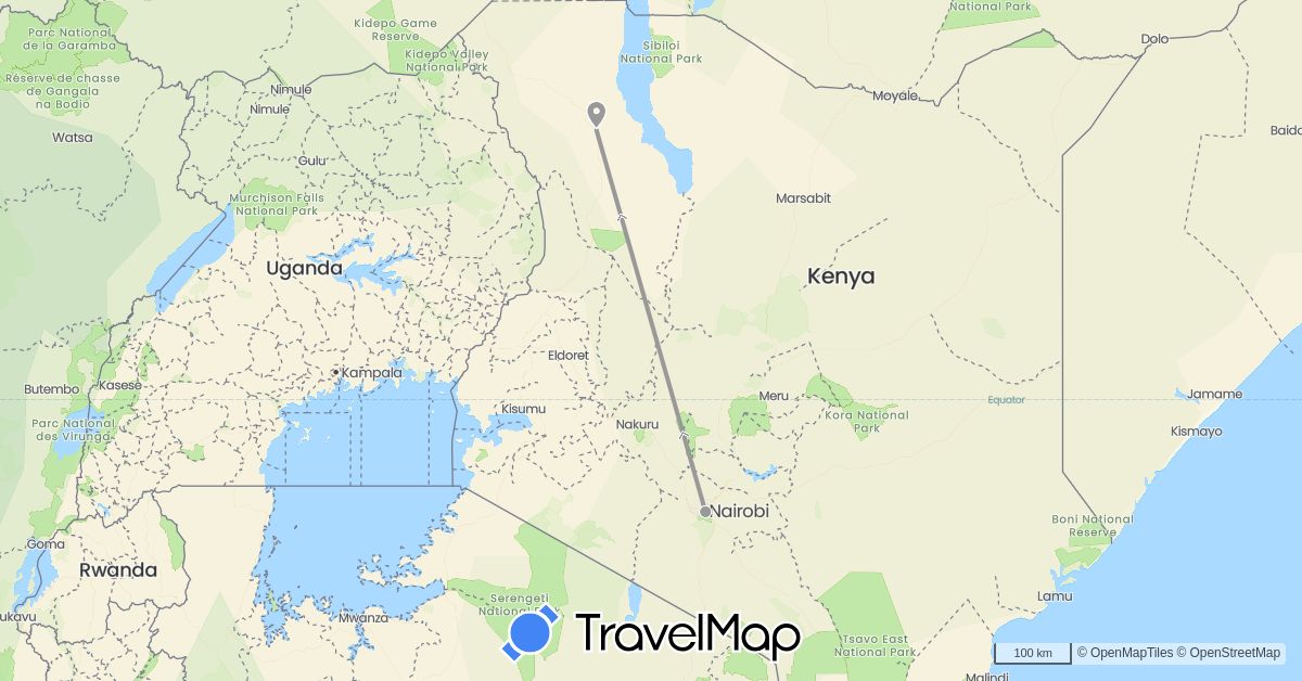 TravelMap itinerary: driving, plane in Kenya (Africa)